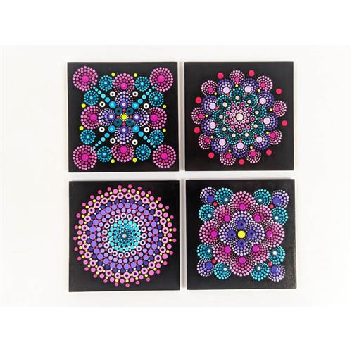 KIT C/ 4 PORTA COPOS ARTE MANDALA VARIADO COLORIDO A MÃO EM MDF