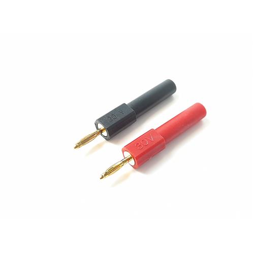 PAR DE CONECTORES BANANA JACK 2mm BANHADO A OURO MACHO PRETO / VERMELHO
