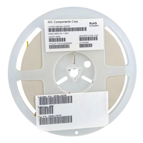 CARRETEL COM 5000 RESISTORES SMD 1,5 k? ±5% 0,1W 0603 (1608) FILME METÁLICO