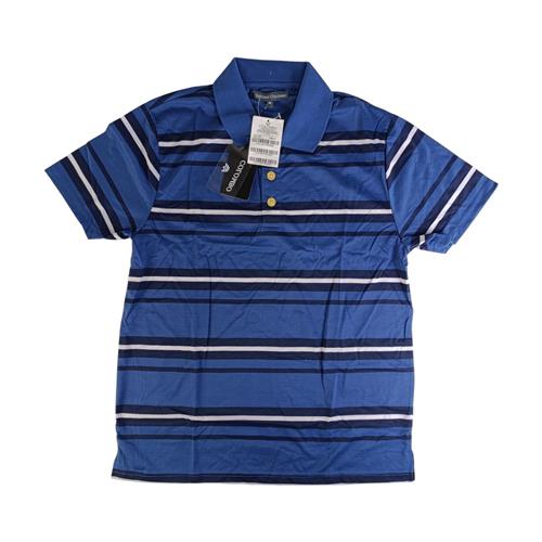 CAMISA POLO MASCULINA 100% POLIÉSTER AZUL ROYAL COM LISTRAS MARINHO, AZUL ESCURO E BRANCAS TAMANHO: P