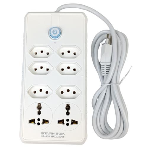 FILTRO DE LINHA BIVOLT 10A 2500W COM 8 TOMADAS E INTERRUPTOR - CABO 1,80M