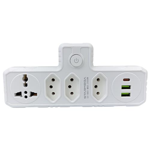 FILTRO DE LINHA 2500W 10A - 4 TOMADAS, 2 USB-A 2,1A E 1 USB-C