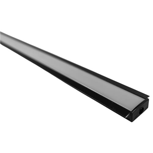 PERFIL DE ALUMÍNIO EMBUTIR PARA FITA LED PRETO 203cm COM DIFUSOR BRANCO TRANSLÚCIDO - INTERNO 12.5 x 6mm