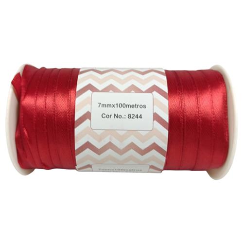 FITA DE CETIM 7MM X 100M ROLO VERMELHO