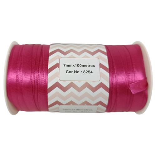 FITA DE CETIM 7MM X 100M ROLO ROSA PINK