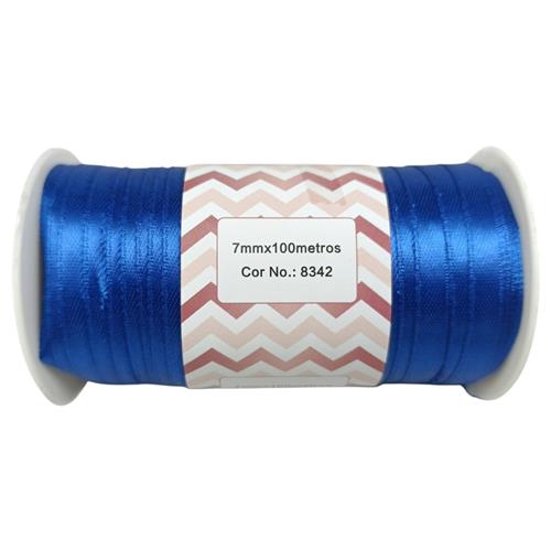 FITA DE CETIM 7MM X 100M ROLO AZUL ROYAL