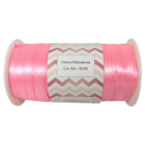 FITA DE CETIM 7MM X 100M ROLO ROSA CLARO