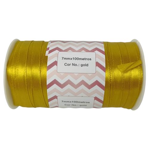 FITA DE CETIM 7MM X 100M ROLO DOURADO