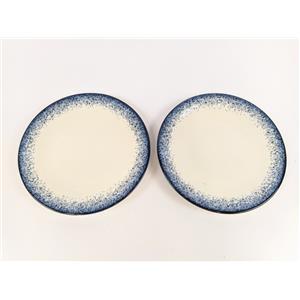 JOGO C/ 2 PRATOS DE PORCELANA P/ SOBREMESA 21CM - COR BRANCO / AZUL