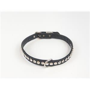 COLEIRA PARA CACHORRO DE COURO SINTÉTICO C/ STRASS BRILHANTES TAMANHO 16"