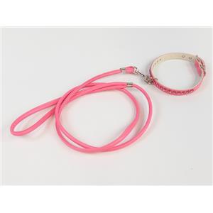 CONJUNTO COLEIRA E GUIA PARA CACHORRO DE COURO SINTÉTICO C/ STRASS BRILHANTES TAMANHO 14"