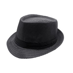 CHAPÉU PANAMÁ DE POLIESTER COR XADREZ PRETO/CINZA   - CIRCUNFERÊNCIA 58cm