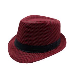 CHAPÉU PANAMÁ DE POLIESTER COR XADREZ VERMELHO/PRETO  - CIRCUNFERÊNCIA 58cm