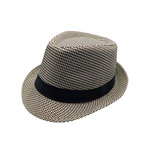 CHAPÉU PANAMÁ DE POLIESTER COR  XADREZ CÁQUI/PRETO/MARROM - CIRCUNFERÊNCIA 58cm