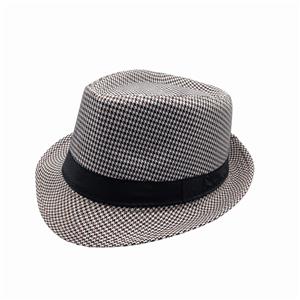 CHAPÉU PANAMÁ DE POLIESTER COR XADREZ BRANCO/PRETO/MARROM   - CIRCUNFERÊNCIA 58cm