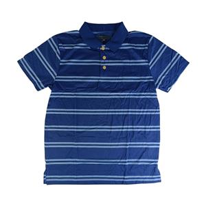 CAMISA POLO MASCULINA 100% POLIÉSTER AZUL-MARINHO COM LISTRAS AZUL-CLARO TAMANHO: M