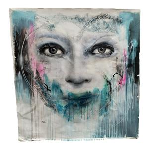 OBRA DE ARTE ORIGINAL CONTEMPORÂNEA ROSTO FEMININO EXPRESSIVO EM TONS AZUIS