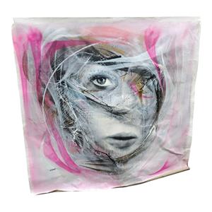 OBRA DE ARTE ORIGINAL CONTEMPORÂNEA ROSTO FEMININO FRAGMENTADO COM OLHO EM DESTAQUE EM TONS ROSA