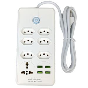 FILTRO DE LINHA STARMEGA 10A 2500W 7 TOMADAS - 4 USB 2,1A - CABO 1,80M