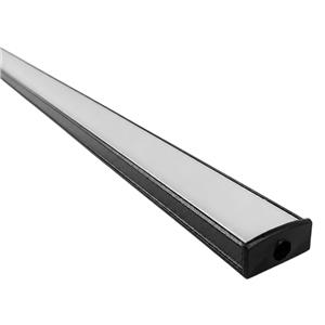 PERFIL DE ALUMÍNIO SOBREPOR PARA FITA LED PRETO 203cm COM DIFUSOR BRANCO TRANSLÚCIDO - INTERNO 12.5 x 6mm