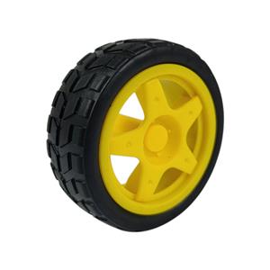 RODA ROBÓTICA AMARELA COM PNEU PRETO PARA MOTOR TT ARDUINO, CARRINHO, ROBÔ (Ø68x25mm)