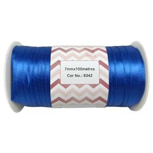 FITA DE CETIM 7MM X 100M ROLO AZUL ROYAL