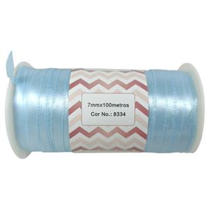 FITA DE CETIM 7MM X 100M ROLO AZUL BEBÊ