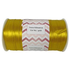 FITA DE CETIM 7MM X 100M ROLO DOURADO